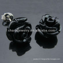 925 Silver Rhodium Plated Black Rose Stud Earring Dyed Coral Stud Earring EF-026